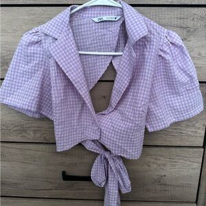 Zara Lilac Checkered Blouse